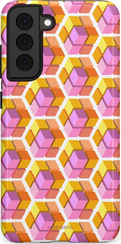 Casetastic Hoesje Geschikt voor Samsung S21 FE - Stijlvolle Beschermende Duo-layer Case - Pastel Hex Kunst
