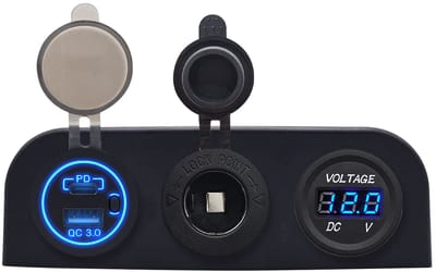 ProRide 12V USB Autolader 2 Poorten - QC3.0 - Voltmeter en 12V/24V Sigarettenplug - Drievoudig opbouw paneel