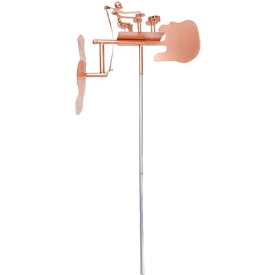 Handgemaakte Drummer Windmolen Unieke Vintage Industriële Esthetiek Metalen Windspinner voor Patio Gazon Tuin Terras Decor Pink Gold beige
