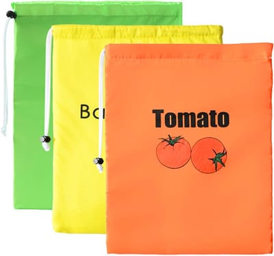 Famanu – Set van 3 vershoudzakken – Bananen- en groentezakken – Ademende tassen voor koelkast of picknick