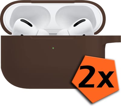 Hoesje - 2 Stuks - Geschikt voor Apple Airpods Pro - met Clip - Siliconen Hoes - Silicone Case Cover - Bruin