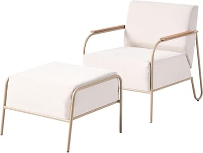 Tuinstoel met voetenbank - Loungeset buiten - Ontspannen in de tuin - Waterafstotend kussen - 63x83x81 cm - Beige