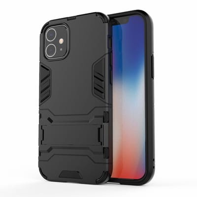 Coverup Hoesje - Geschikt voor iPhone 12 Mini Hoesje - Coverup Armor Kickstand Back Cover - Zwart
