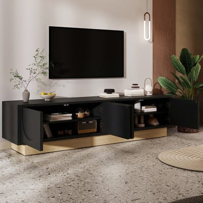 MIVRAY Tv Meubel - Minimalistisch Design Met Verborgen Opbergruimte - Voor Woonkamer En Mediahoek - MDF Houtlook Zwart - 175x40x41,5 Cm