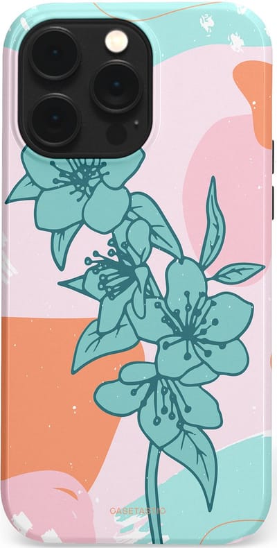 Casetastic hoesje geschikt voor Apple iPhone 14 Pro Max - MagSafe - Dubbellaagse bescherming - Roze Oranje Turqoise Bloemen Modern - Fashion Case - Wit Mintgroen Perzik Lichtroze