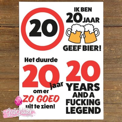 GetGlitterBaby® - Tijdelijke Tattoos / Tijdelijke Henna Festival Plak Tattoes / Nep Tatoeage voor Volwassenen / Fake Temporary Tattoo Sticker - Versiering 20 jaar Verjaardag - Man