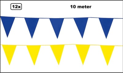 12x Vlaggenlijn blauw en geel 10 meter - Vlaglijn festival feest party verjaardag thema feest kleur
