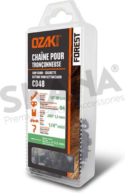 Zaagketting OZAKI halfhaaks, in blisterverpakking:: 1/4" .043 (1,1mm) 64 schakels ( E64 ).