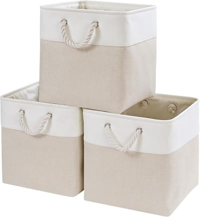 Opbergdozen voor Kleding 33 x 33 x 33 cm - Lichtbeige/Wit, Set van 3 voor Kasten en Planken, Ruimtebesparend en Duurzaam