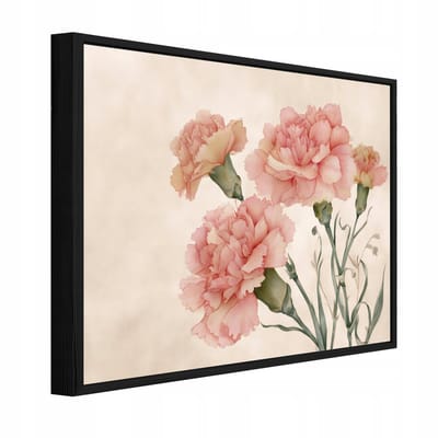 WALLARENA - Schilderij op canvas in zwarte lijst - 100x70 cm - bloemen met anjers en rozen - wanddecoratie woonkamer en slaapkamer