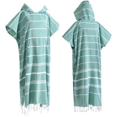Turkse Draagbare Strandlaken Zandvrij Katoen Grote Surf Poncho met Capuchon Duikpak Wisseltowel Sneldrogend Zandvrij Badjas 75x100cm&1pc groen