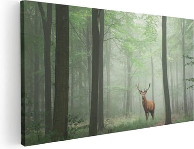 Artaza Canvas Schilderij Hert - 40x20 cm - Klein - Wanddecoratie Bos - Muurdecoratie Hertenkop - Schilderijen Op Canvas