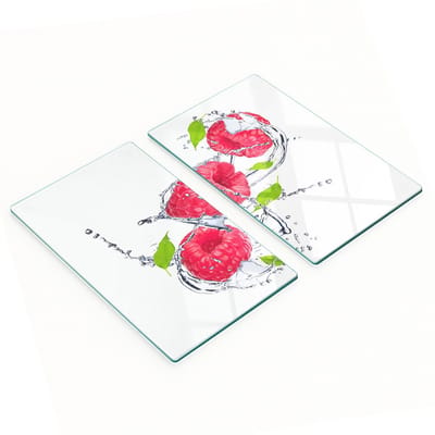Decoratieve glazen snij- en serveerplanken Framboos en Water 2x30x52 cm