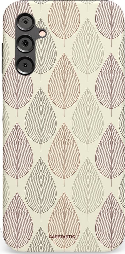 Casetastic hoesje geschikt voor Samsung Galaxy A14 (2023) 5G / Samsung Galaxy A14 (2023) 4G - Dubbellaagse bescherming - Botanisch retro bladeren dans - Fashion Case - Crème