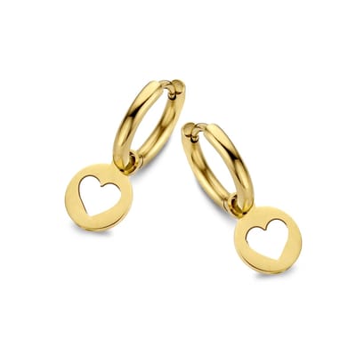 CO88 Collection Oorbellen Dames - Oorbellen met Hanger - Open Hart - Ø12mm - Staal - Goudkleurig - 8CE-70164