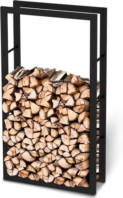 Brandhoutrek Metaal - Hout Opslag - Buitenhaard Accessoire - Inclusief Ovenwant - 150x25x80 cm - Zwart