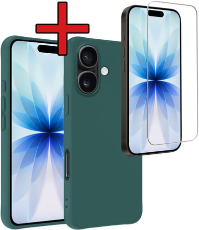 Hoesje - Met Screenprotector - Geschikt voor Apple iPhone 17 - Sterk & Shockproof - Telefoon Hoes - Back Cover - Siliconen Case - Telefoonhoes - Donkergroen