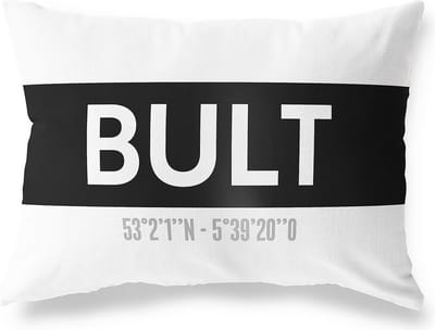 Tuinkussen BULT - OVERIJSSEL met coördinaten - Buitenkussen - Bootkussen - Weerbestendig - Jouw Plaats - Studio216 - Modern - Zwart-Wit - 50x30cm