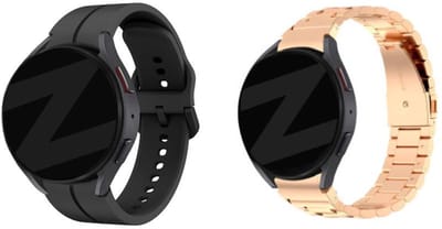 Bandz Bundel – siliconen bandje ‘Extreme’ zwart + rosé gouden stalen band ‘Classic’ – geschikt voor Samsung Galaxy Watch 7 / 6 / 5 / 4 / Watch FE (40mm & 44mm / Classic / Pro)