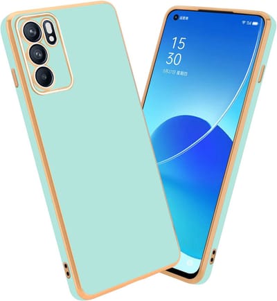 Cadorabo Hoesje geschikt voor Oppo Reno6 5G in Glossy Mintgroen - Goud - Beschermhoes Case Cover van flexibel TPU-silicone en met camerabescherming