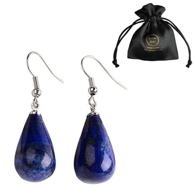 Edelstenen oorbellen Lapis Lazuli Big Drop - sterling zilver (925) - oorhanger - blauw - lapis lazuli - druppel - luxe sieraden zakje - blauwe oorbellen - oorbellen dames