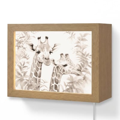 Wandlamp 20x15 cm - Oplaadbaar - Giraffe - Bladeren - Bruin - Jungle - Kind - Wandlampen binnen woonkamer - Slaapkamer lamp met kabel - Decoratieve nachtlamp - Vloerlamp snoer