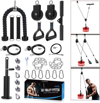 Concho Kabelkatrolsysteem Gym, Verbeterd Gewicht Katrol Systeem met 3 Afneembare Handvatten, LAT en Lift Katrol Bijlagen voor Biceps Curl, Triceps, Borst Workout - DIY Home Gym Fitness Apparatuur