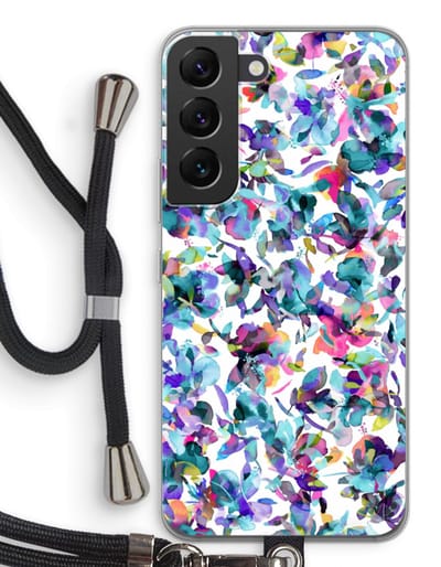 Case Company® - Hoesje met koord geschikt voor Samsung Galaxy S22 hoesje met Koord - Hibiscus Flowers - Telefoonhoesje met Zwart Koord - Bescherming aan alle Kanten en Over de Schermrand