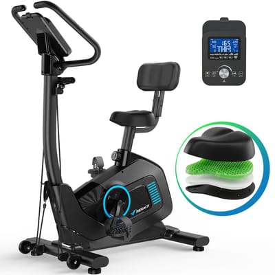 MERACH Hometrainer Fiets met Rugleuning - Ergometer - 16-traps Automatische Weerstand - Bluetooth & App - Inclusief 2 Weerstandsbanden