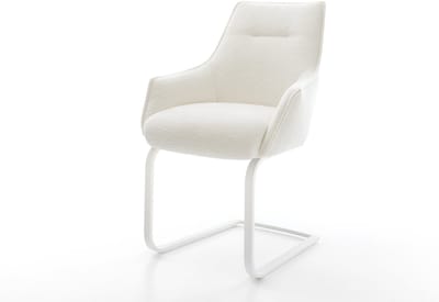 Sledestoel Alja-Flex met armleuning sledemodel vlak wit bouclé zacht beige pocketveer kern