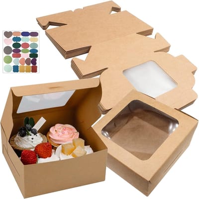Set van 24 Kraft Papieren Cupcake Dozen met Doorzichtig Venster - Ideaal voor Taarten, Koekjes en Desserts