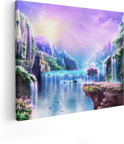 Artaza Canvas Schilderij Kleurrijke Sprookjes Waterval - Abstract - 50x40 - Foto Op Canvas - Canvas Print