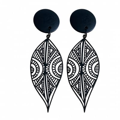 Clip oorbellen- zwart- hout- filigraan- geen gaatje- Charme Bijoux