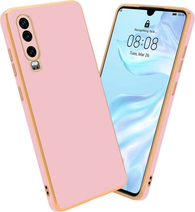 Cadorabo Hoesje geschikt voor Huawei P30 in Glossy Roze - Goud - Beschermhoes Case Cover van flexibel TPU-silicone en met camerabescherming