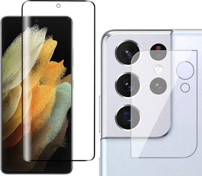 Screenprotector geschikt voor Samsung S21 Ultra + Camera Protector - Full Glas PET Folie