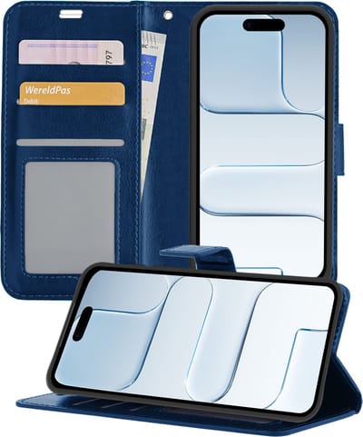 Hoesje - Geschikt voor Apple iPhone Air - Luxe Bookcase - Walletcase Hoes - Portemonnee - Cover - Telefoonhoes - Donkerblauw