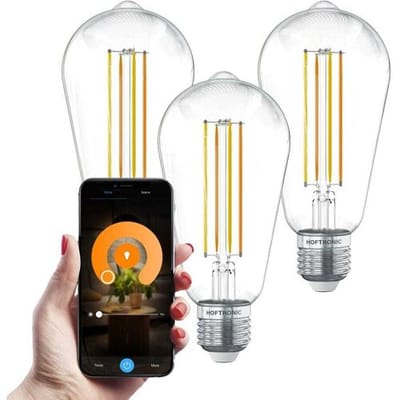 HOFTRONIC Set van 3 Smart E27 LED Filament Lamp - 7 Watt 806 lumen - ST64 Helder - 1800-3000K - Dimbaar - Edison lamp