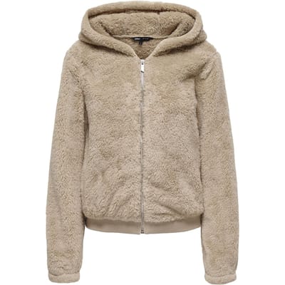 Only beige dames vest   Capuchon hals   Regular fit   Steekzakken   Teddy patroon   Ritssluiting   Duurzaam   Lange mouw Beige L