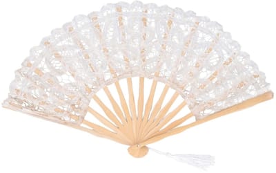 Dailygoody - Katoenen Handventilator - Bruidshandventilator - Perfect voor Bruiloften - Beige - Opvouwbaar en Geborduurd - Ideaal voor Feesten en Deco...