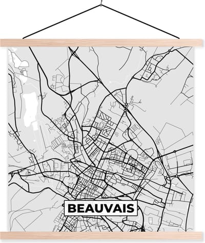 Posterhanger incl. Poster 40x40 cm - Schoolplaat - Beauvais - Frankrijk - Plattegrond - Kaart - Stadskaart - Textielposter - Blanke latten - Stadskaart