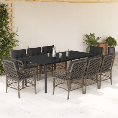 vidaXL - 9-delige - Tuinset - met - kussens - poly - rattan - grijs