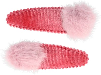 Haarsoires Haarspeld Klikklak 5cm - Pompom - Velvet - Roze - Set van 2 - Haarclip Speldjes - Makkelijk in Gebruik - Haaraccessoires voor Volwassenen & Kinderen - Hair Clip - Decoratieve Haaraccessoire