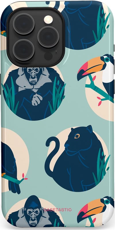 Casetastic hoesje geschikt voor Apple iPhone 15 Pro Max - MagSafe - Dubbellaagse bescherming - Wilde Dieren Mix - Fashion Case - Lichtgrijs Donkerblauw Crème Donkergrijs
