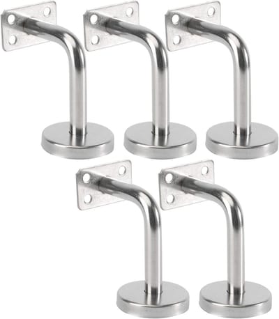 5-delige RVS Handrail Steun voor Wandbevestiging - Geschikt voor Houten en Metalen Leuningen (6 x 8 x 5 cm)