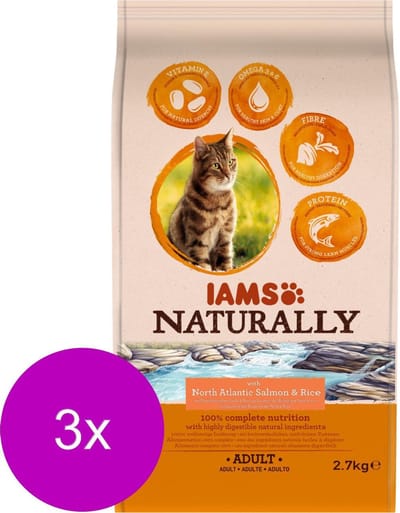 Iams Naturally Cat Adult Zalm&Rijst - Kattenvoer - 3 x 2.7 kg