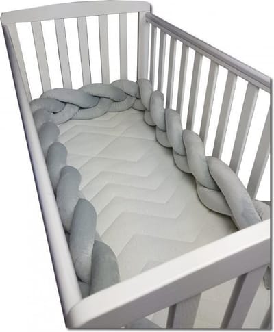 Bedbumper bedomrander  280 cm lang  Gevlochten  Grijs