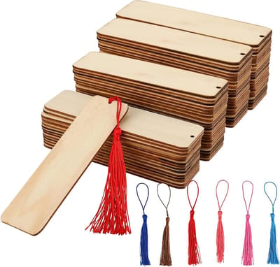 144 Stuks Houten Lege Boekenleggers Set, DIY Craft Boekenleggers met Gaten en Kleurrijke Kwastjes, Perfect voor Trouwen en Feestjes