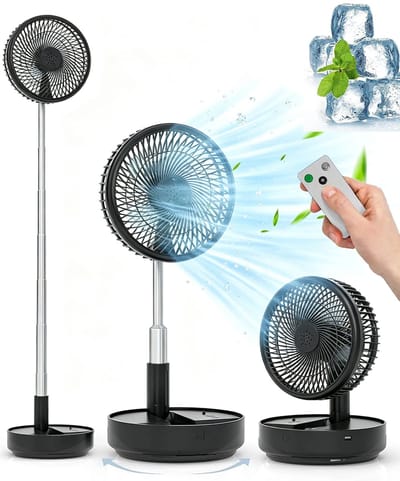 Tafel- en Staande Ventilator - Draagbare Oscillerende Ventilator - Opvouwbaar Design - Afstandsbediening - 4 Snelheden - Oplaadbare Accu - USB Ventilator - Zwart