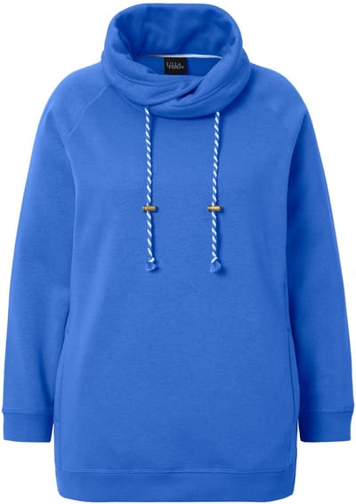 Ulla Popken - Dames - Sweatshirt wijde opstaande kraag zakken lange raglanmouw - Pauwenblauw - Maat 58+