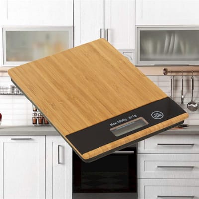 Keukenweegschaal digitaal - Bamboe hout - Precisie Weegschaal keuken digitaal - Op batterijen - 5 Gr tot 5 Kg - Natuur